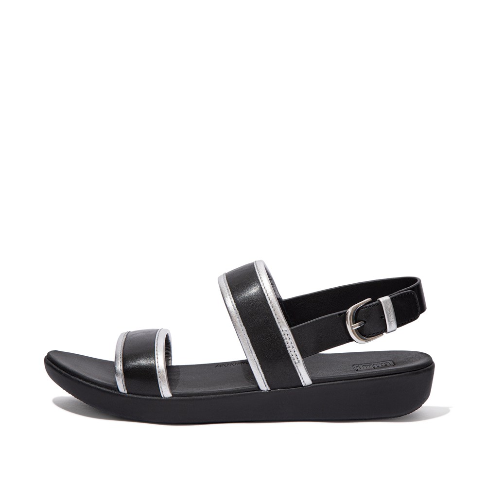 Fitflop Womens Sandals - Barra Metallic Back-strap - Black - 974-KFSJBX